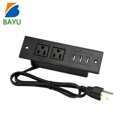 Dual Power Outlets USB Ports Desktop Power Plug Socket For Furniture