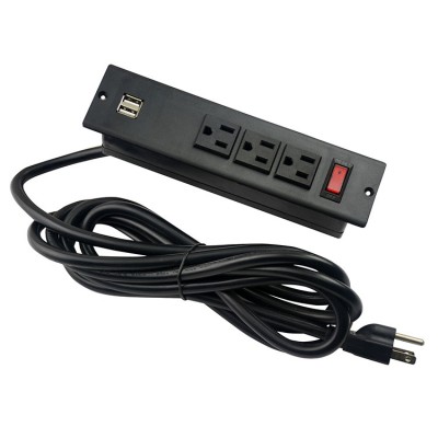 3 Outlets Power Strip Black US Electrical Plug For Furniture