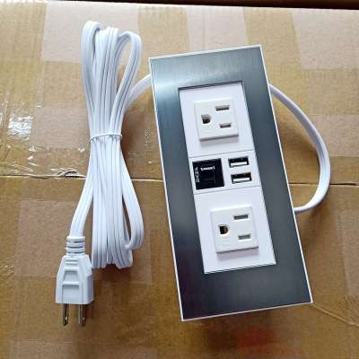 US power outlet with USB port and overload protection switch white and grey brush plate for hotel furniture